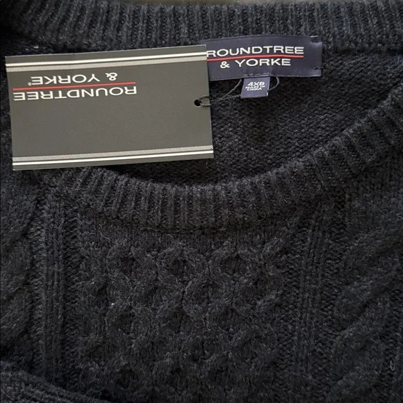 NWT Roundtree & Yorke 4X 4XL Navy Wool Blend Fisherman Style Sweater - Picture 7 of 7